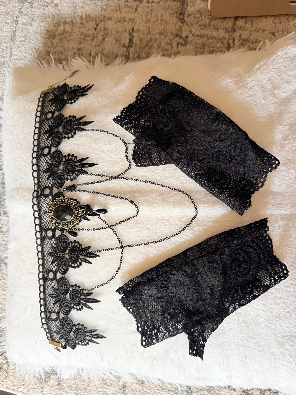 Amazon Black Lace Choker Necklace with Matching Lace Wrist Cuffs